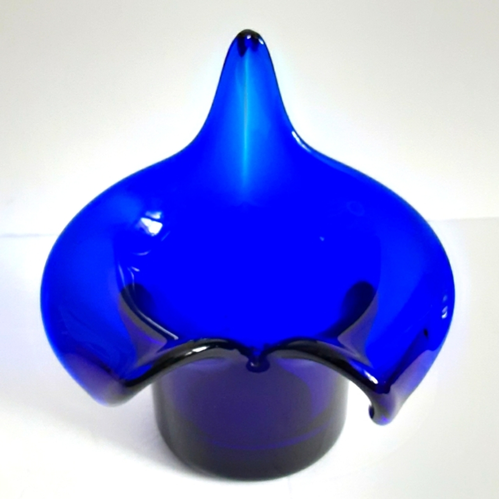 Cobalt Blue Glass Vase Candle Holder Paper Weight Decor